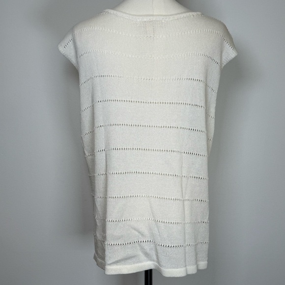 Grade & Gather White Vest Relaxed Fit Open Knit Striped Detail Women’s Medium - Picture 6 of 8